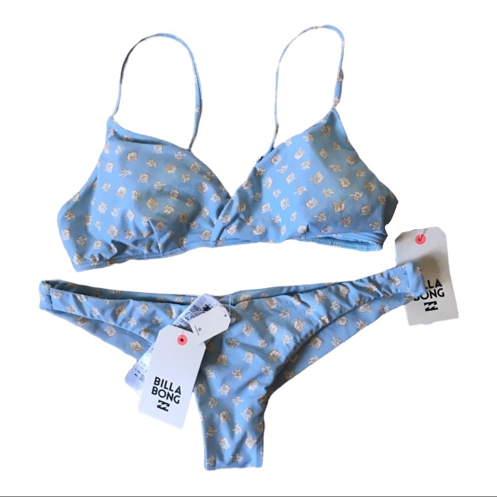 Nwt Billabong Two Piece Baby Blue With Floral Print Cheeky Bikini Set (Size S)